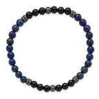 Stainless Steel Brushed and Antiqued Bronze-plated 6.5mm Black Agate and Lapis Beaded Stretch Bracelet
