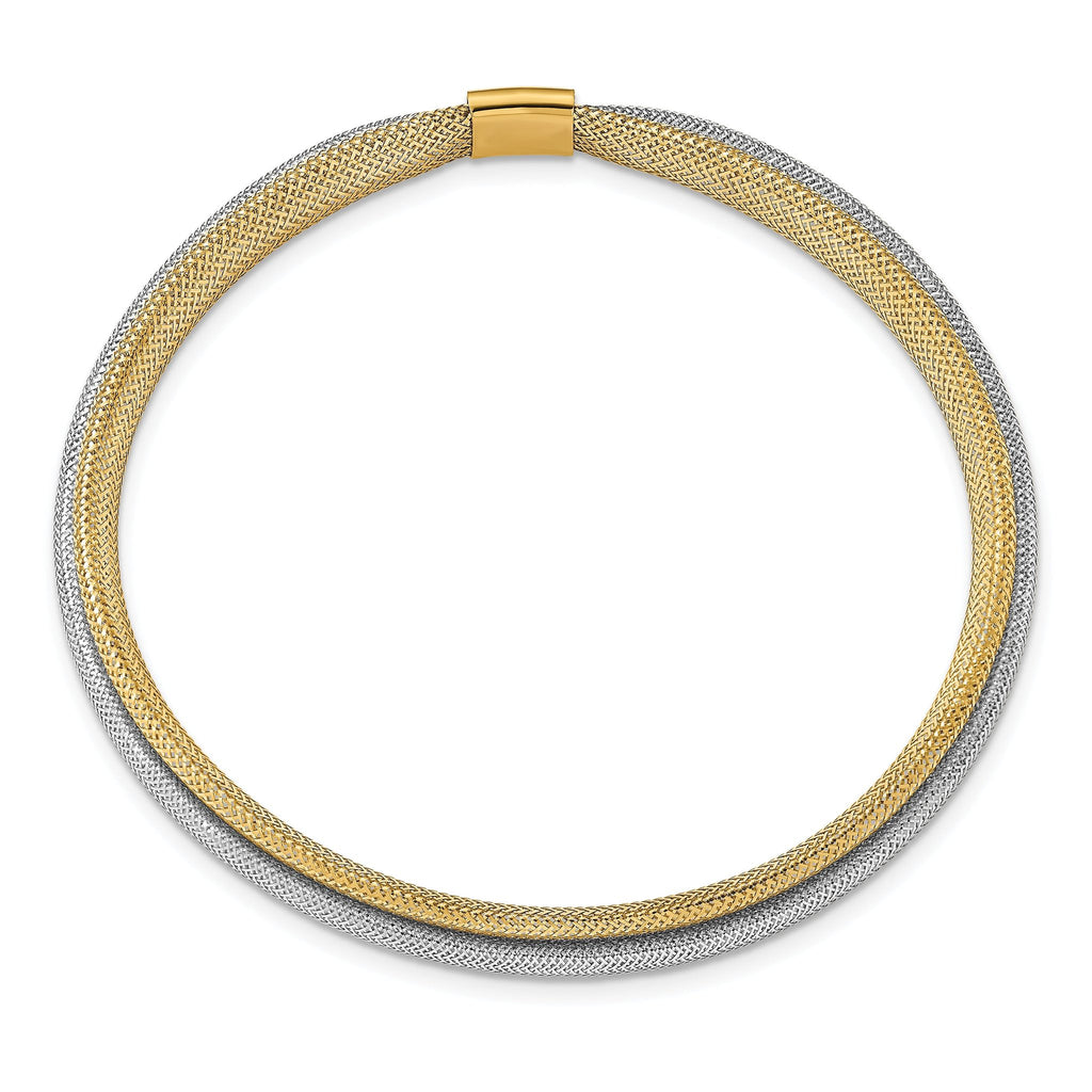 14K w/Rhodium Polished Mesh Stretch Bracelet