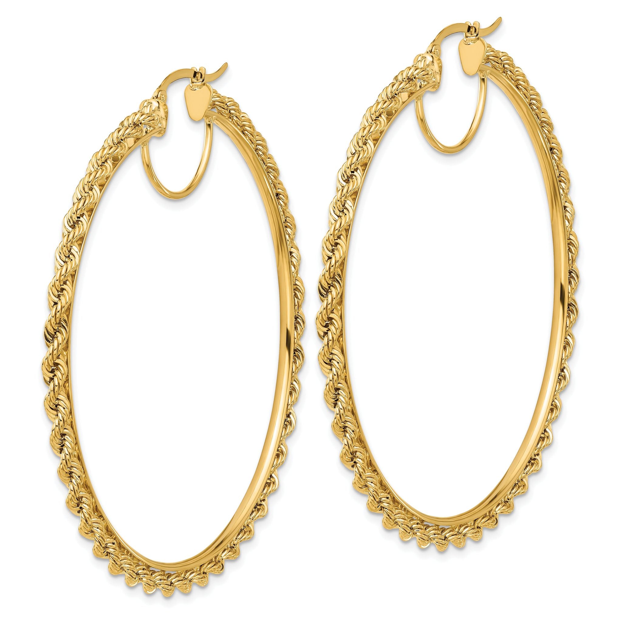 10k Polished and D/C Rope 2.95mm Hoop Earrings Secondary image