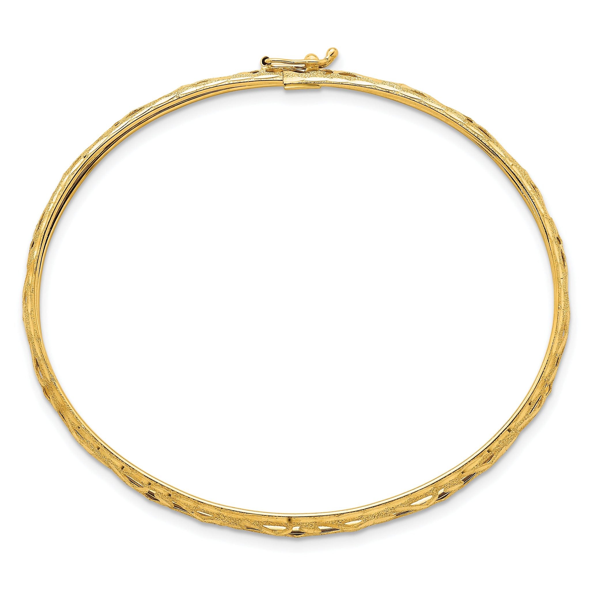 14k Polished Laser and Diamond-cut 6.15mm Fancy Pierced Design Flexible Oval Bangle Bracelet Secondary image