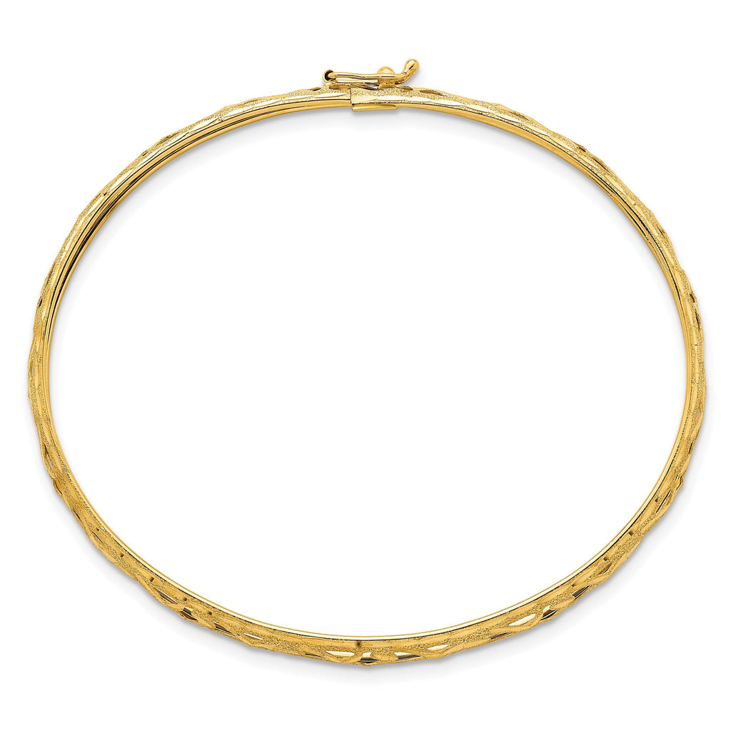 14k Polished Laser and Diamond-cut 6.15mm Fancy Pierced Design Flexible Oval Bangle Bracelet