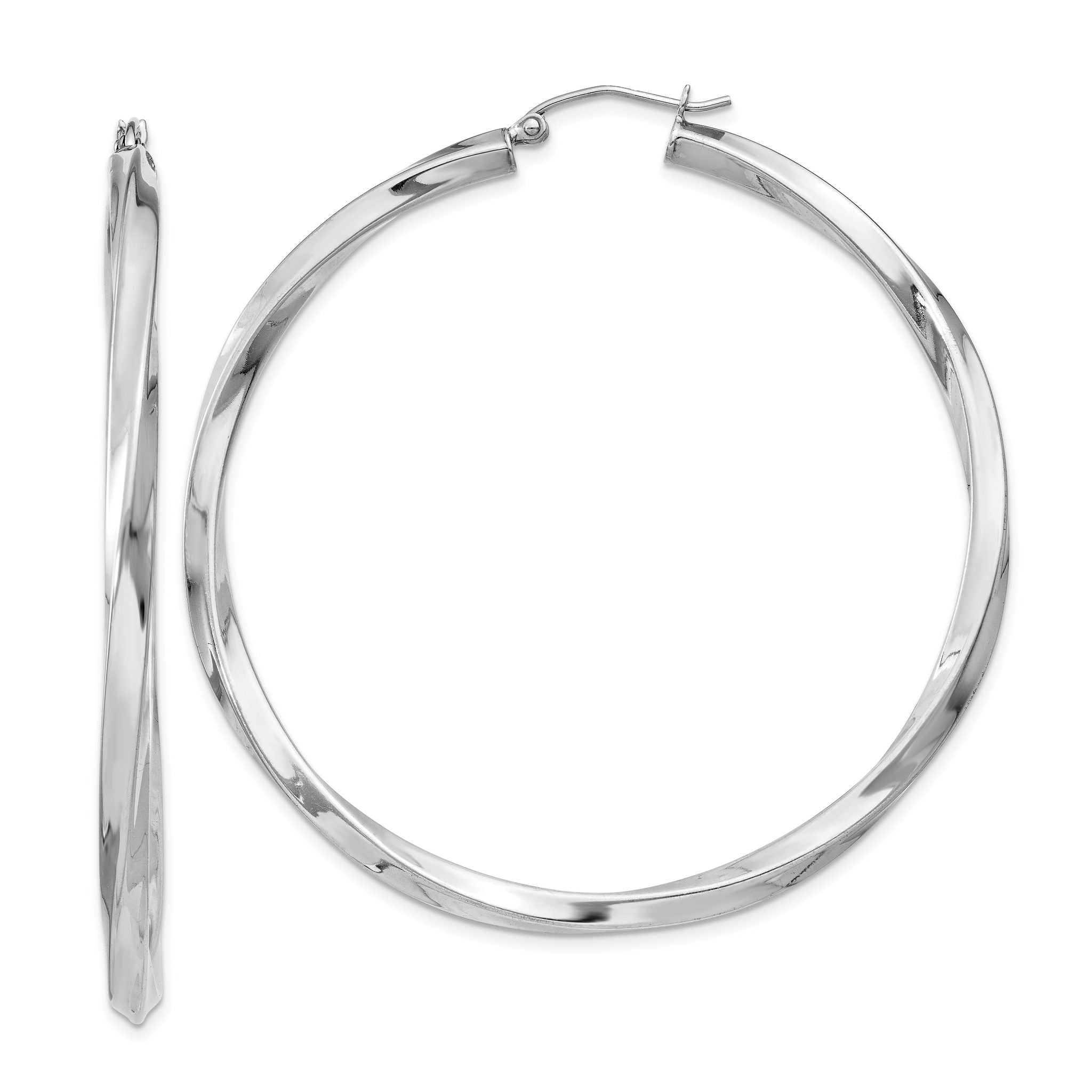 Sterling Silver Rhodium-plated 3x55mmTwisted Hoop Earrings Main image