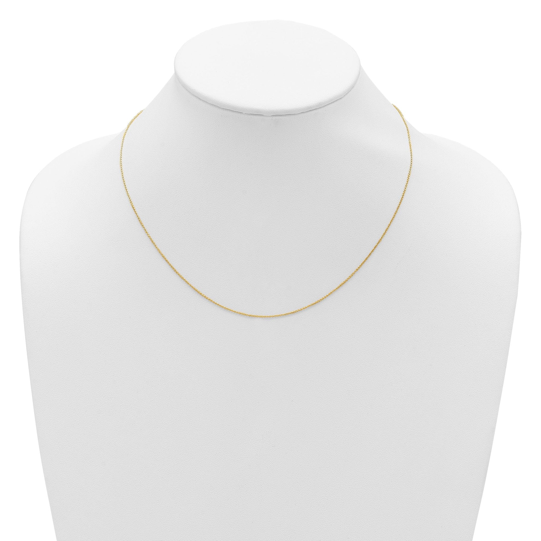 14 Karat Yellow Gold .9mm Round Cable 16in+2in Adjustable Chain