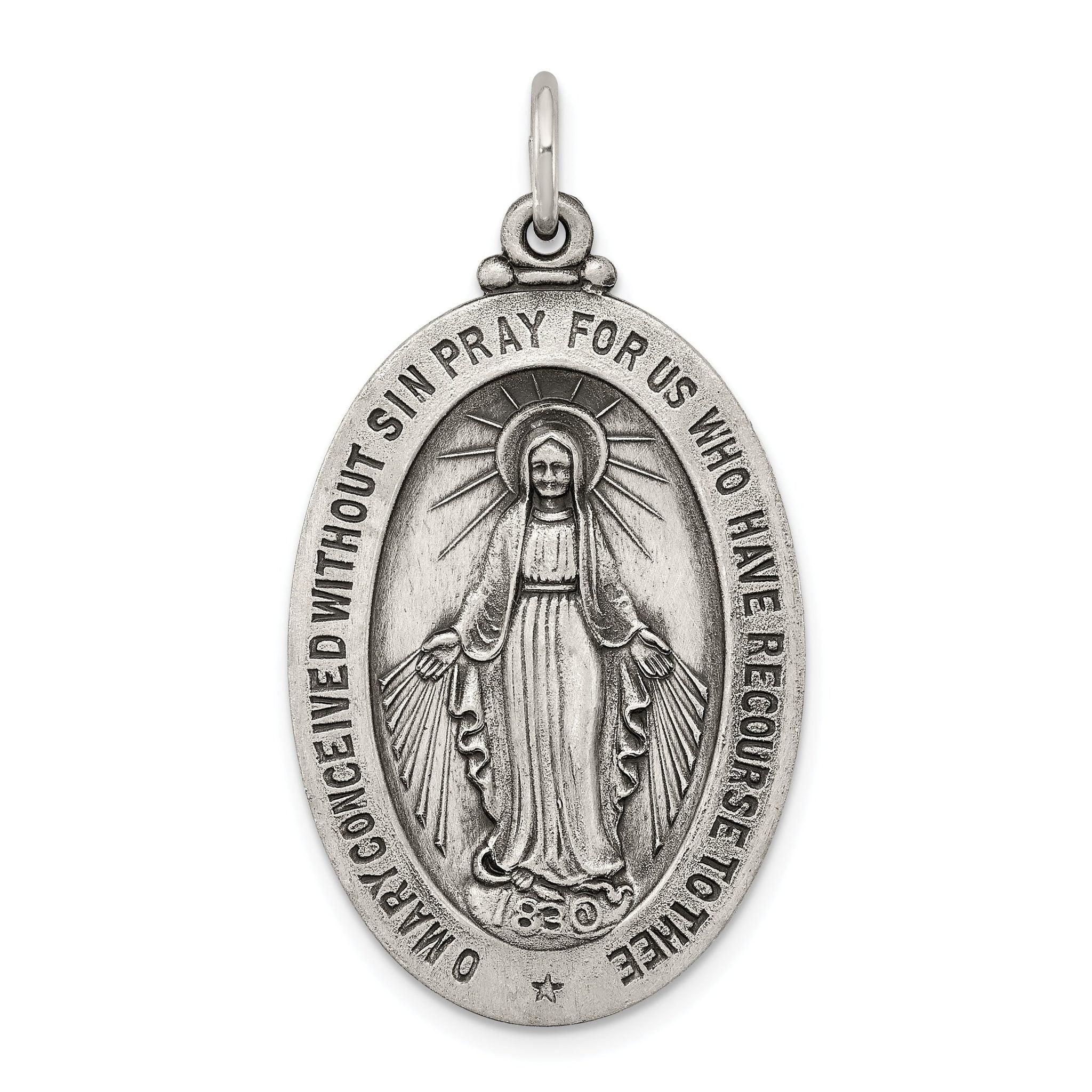 Sterling Silver 925 Antiqued Miraculous Medal Pendant Vintage-Inspired Solid Charm Main image