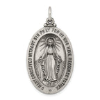 Sterling Silver 925 Antiqued Miraculous Medal Pendant Vintage-Inspired Solid Charm