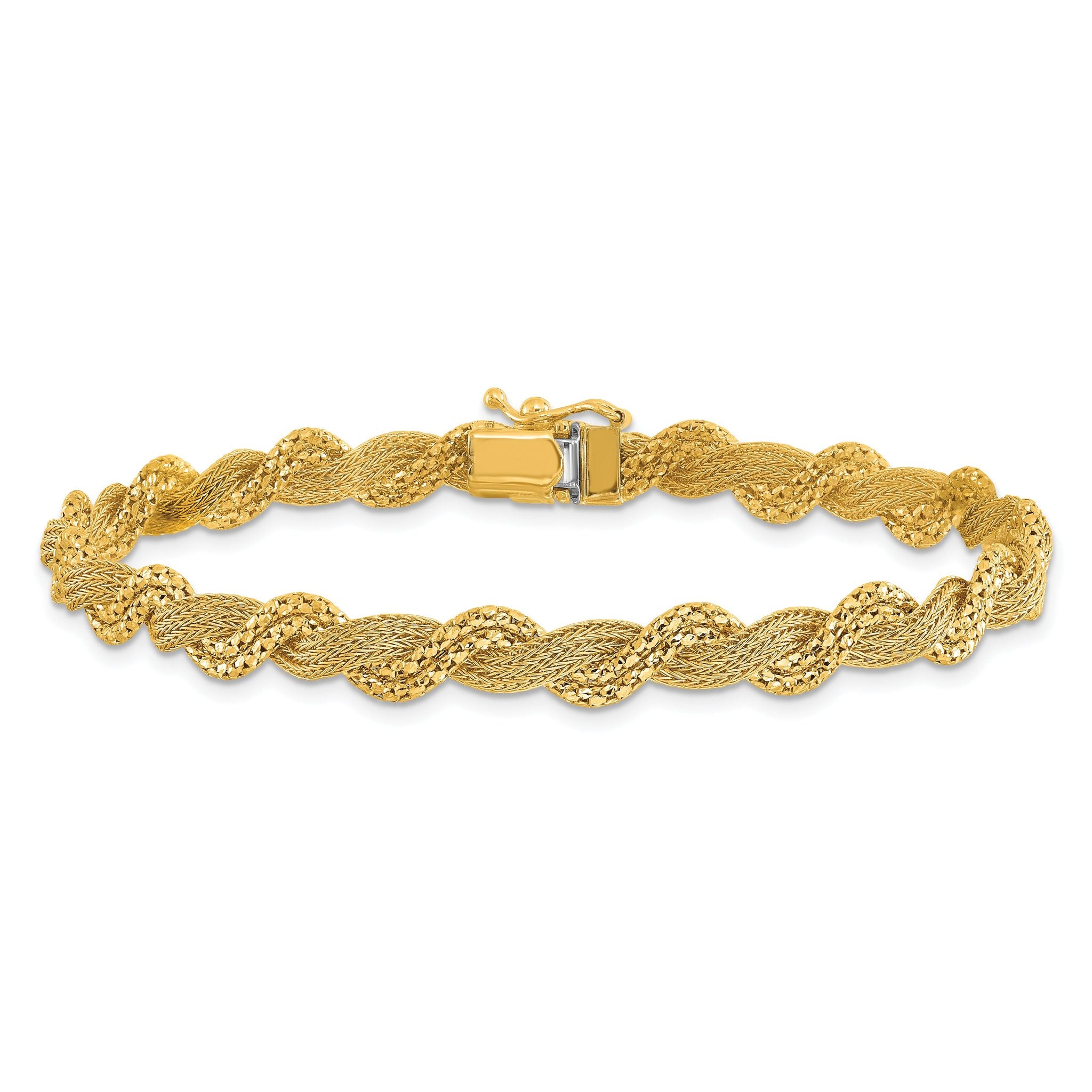 14K Polished/Textured and Diamond-cut Twisted  Bracelet
