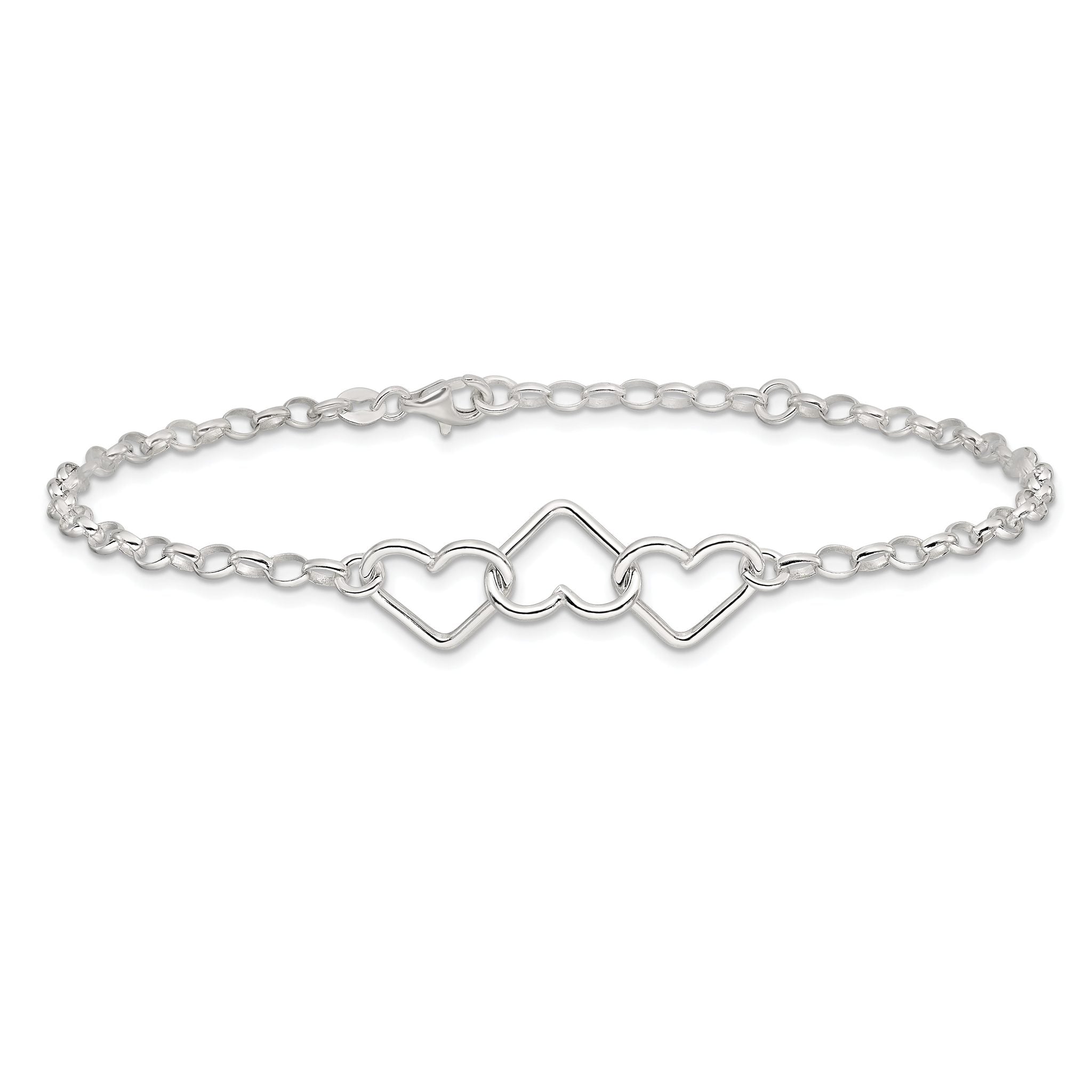 Sterling Silver Interlocking Hearts 8 inch Plus 1 inch Extender - Total 9 inch Anklet