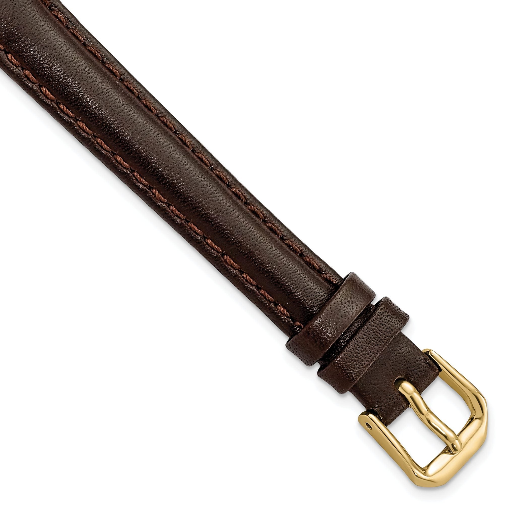 Smooth Leather Watch Band in Dark Brown with Gold-Tone Buckle, 16mm Main image