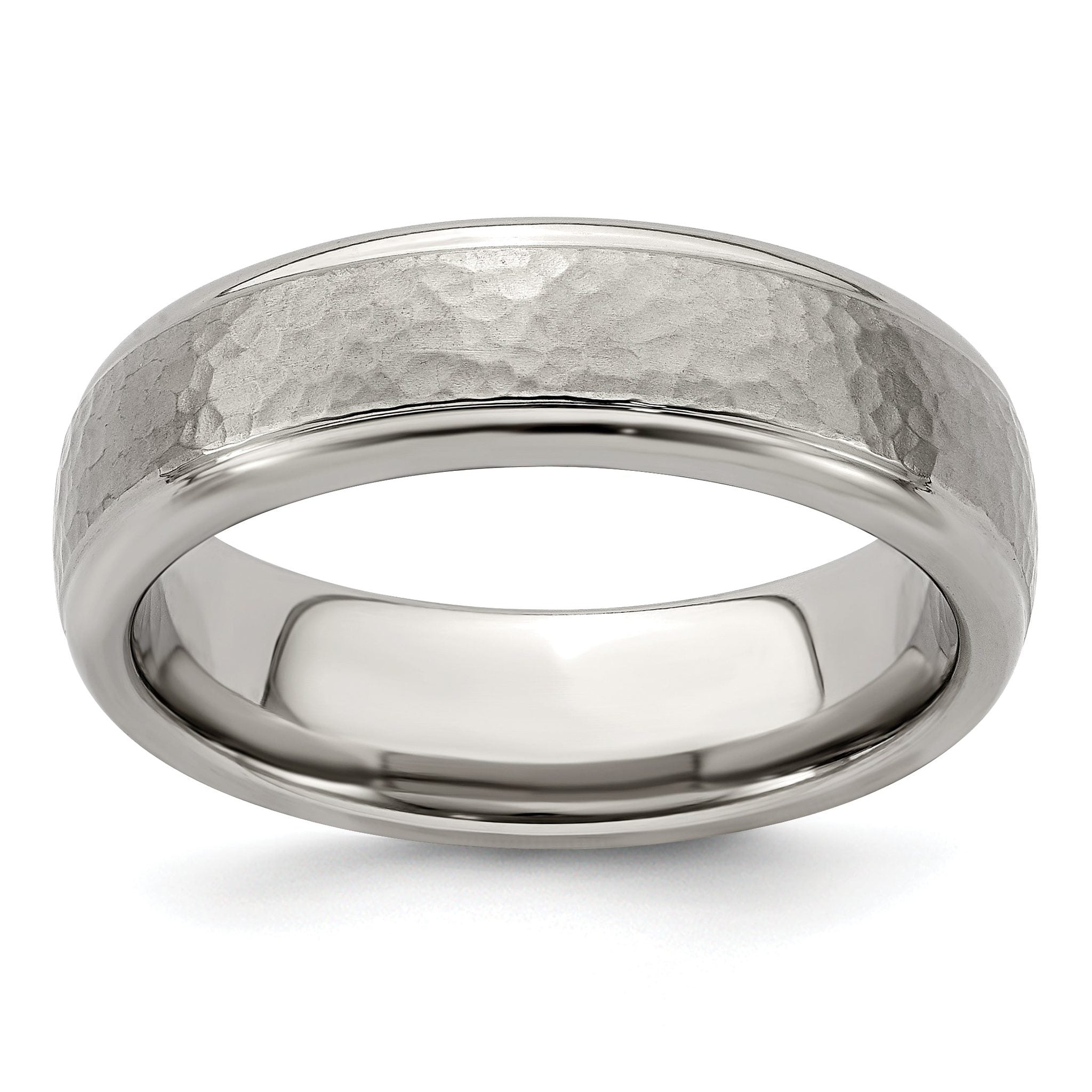 Edward Mirell Titanium Brushed & Polished Hammered 7mm Band Main image