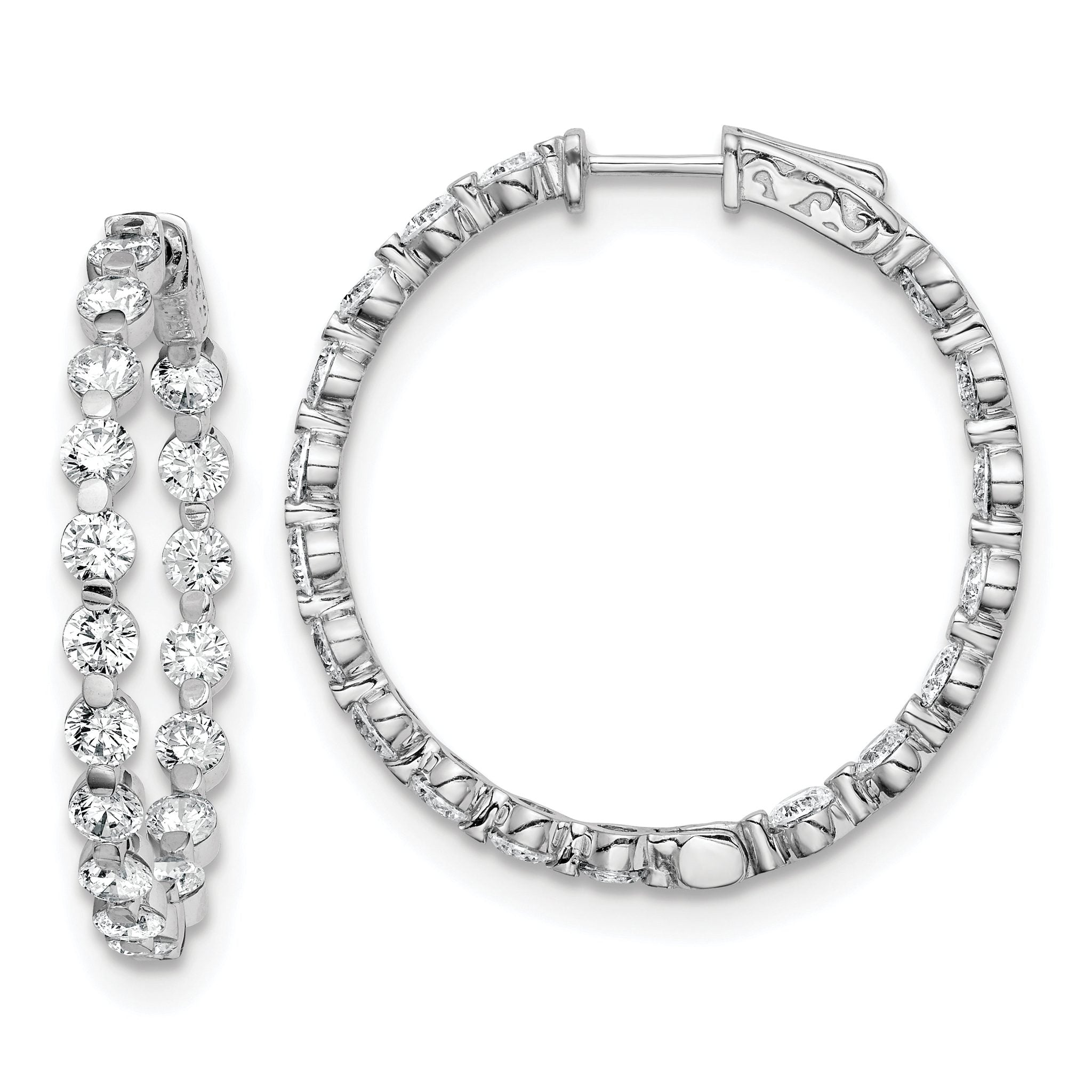 Sterling Shimmer Sterling Silver Rhodium-plated 36 Stone 3.5mm CZ In and Out Round Hinged Hoop Earrings Main image