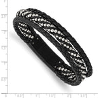 Stainless Steel Brushed & Polished Black IP Leather with . ext Bracelet