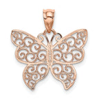 14K Rose Gold Filigree Butterfly Pendant with Polished Finish Elegant Design