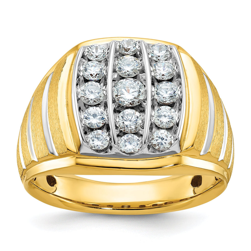 14k Two-tone Mens Polished Satin and Grooved Cluster Ring Mounting, Mounting Only