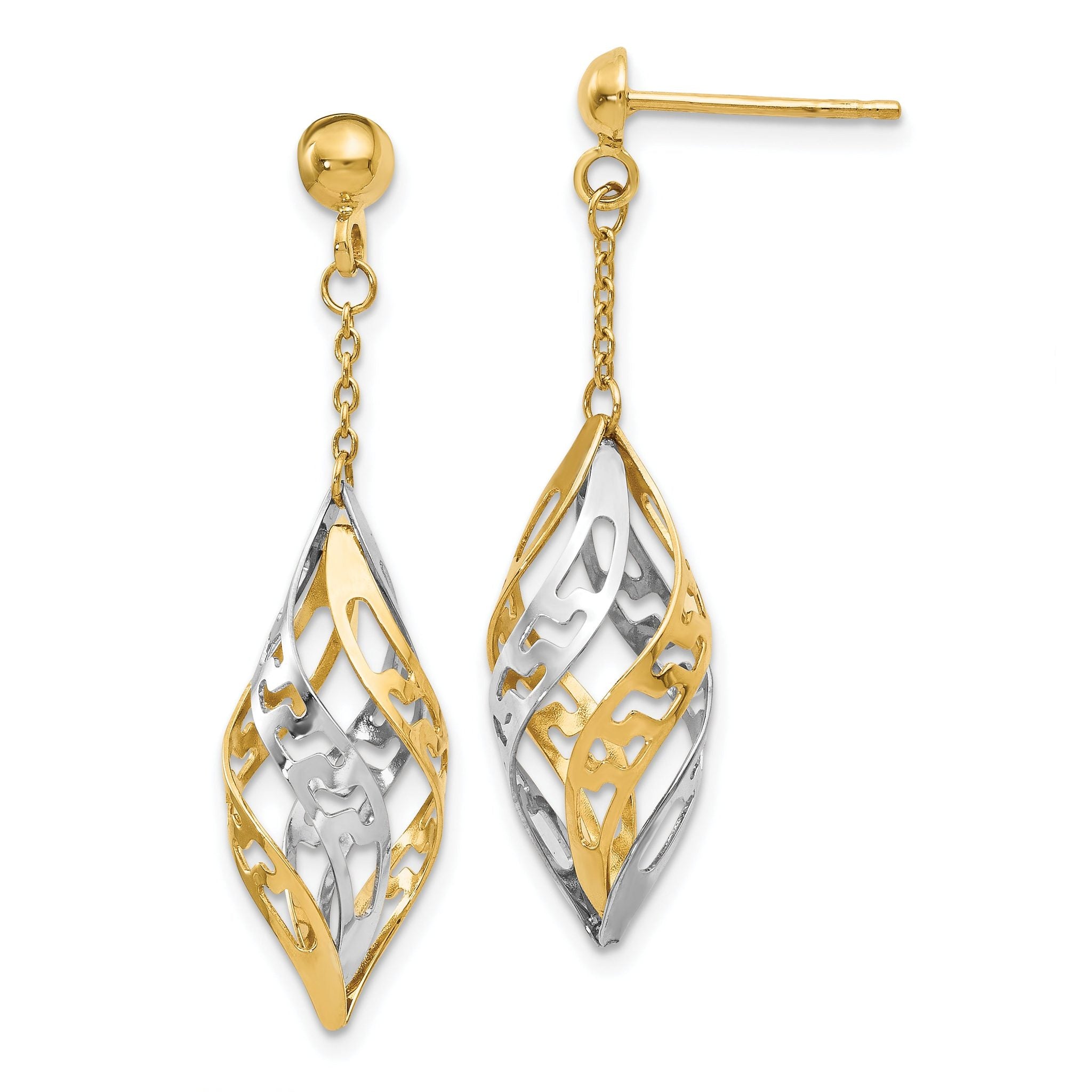 14K Two-tone Polished Post Dangle Earrings