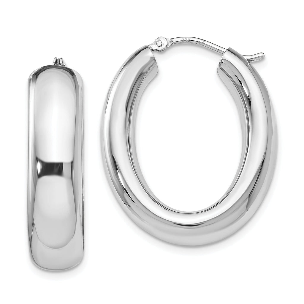 Sophia Jewelers Sterling Silver Oval Hoop Earrings with Polished Rhodium Finish