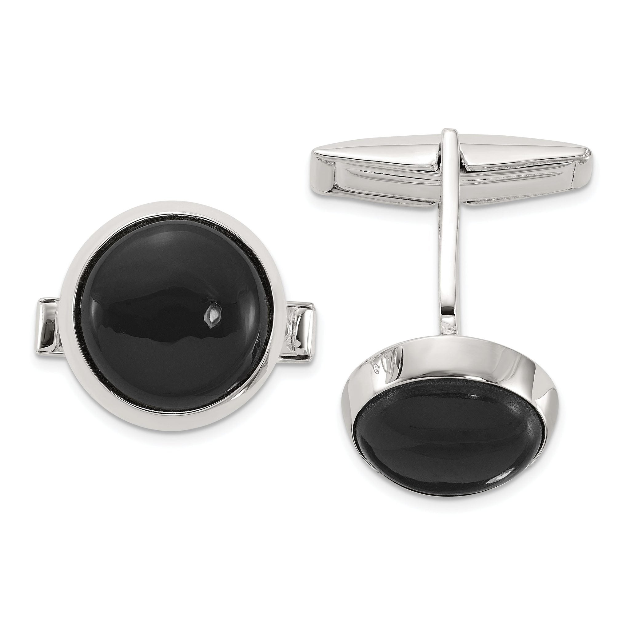 Sterling Silver Round Onyx Cuff Links Main image