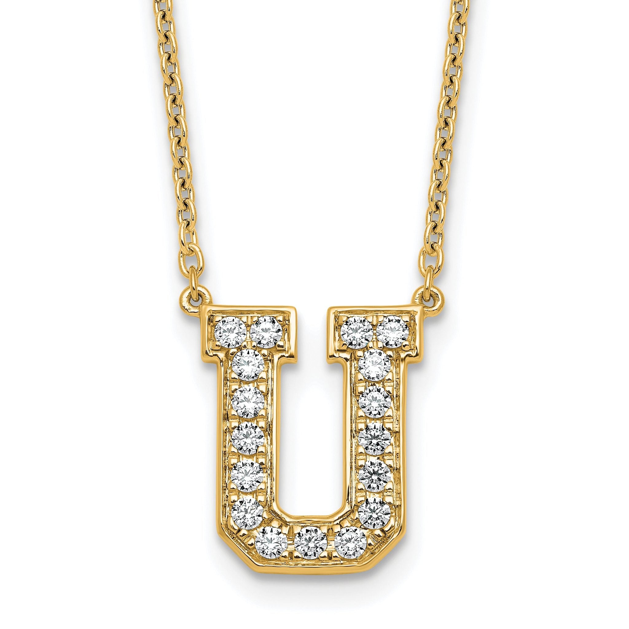14k 3/8 carat Lab Grown Diamond VS+ F+ Complete Letter U 18 inch Initial Necklace Main image