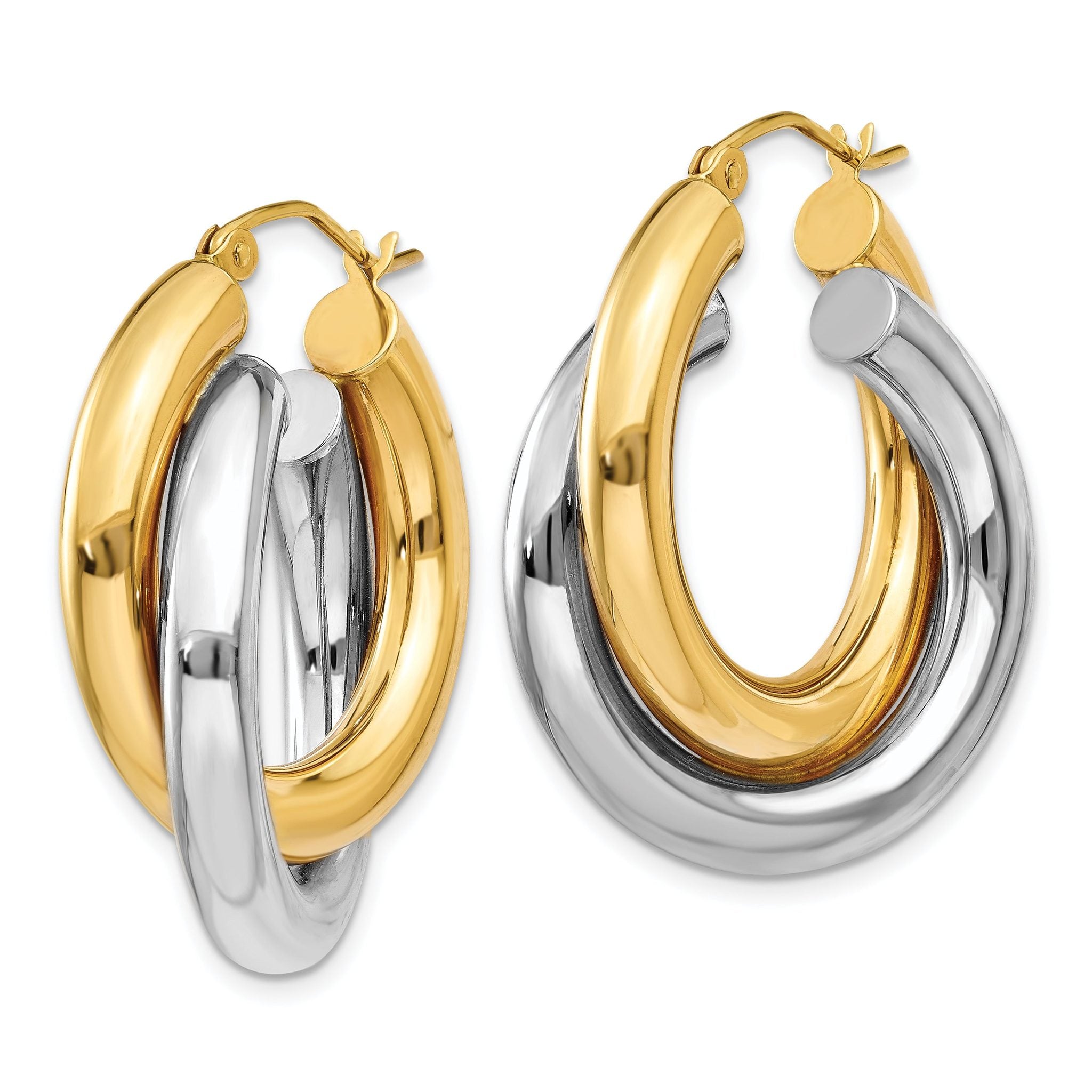 14k Two-tone Polished Double Tube Hoop Earrings Secondary image