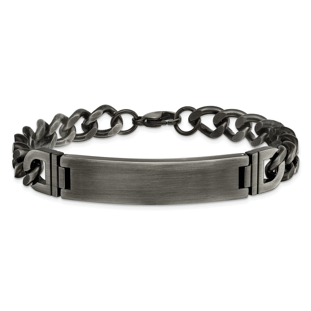 Stainless Steel Brushed Antiqued White Bronze Plated Curb Chain ID Bracelet for Men