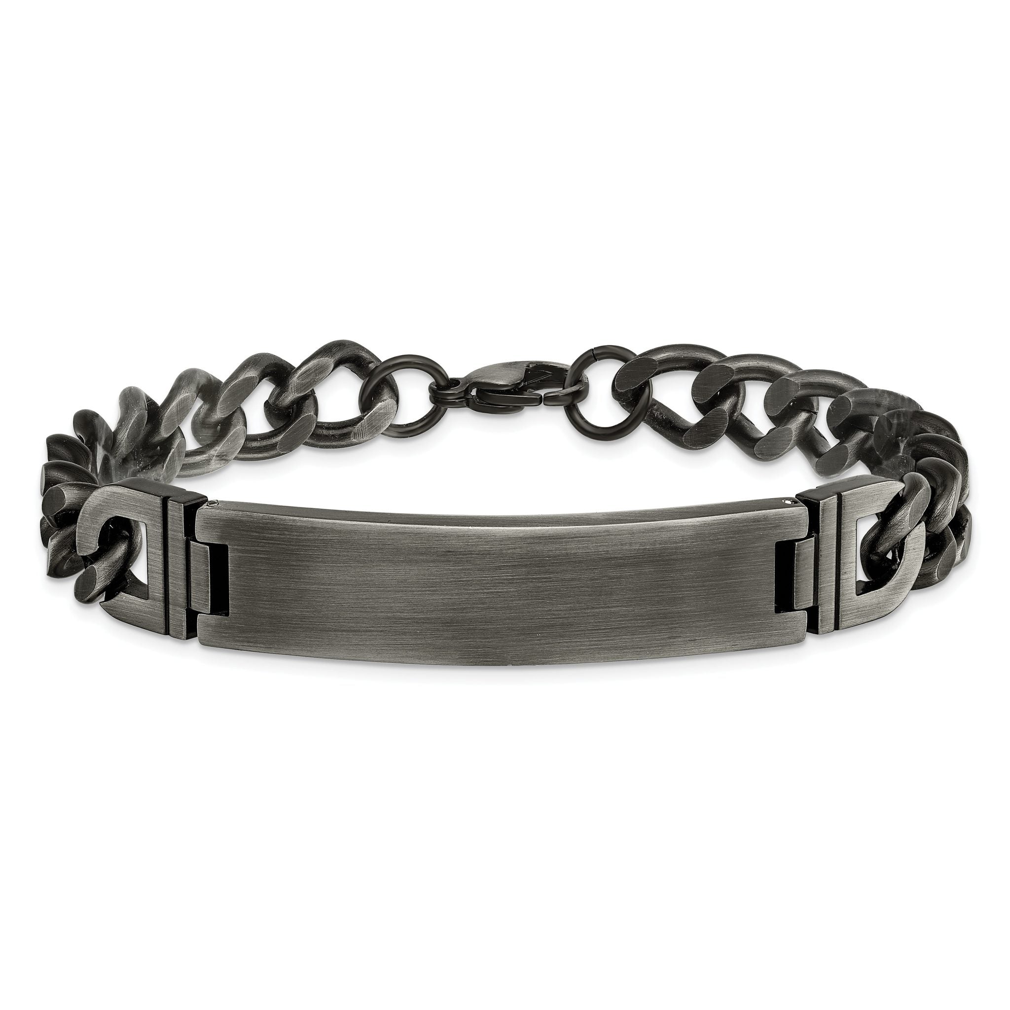 Stainless Steel Brushed Antiqued White Bronze Plated Curb Chain ID Bracelet for Men