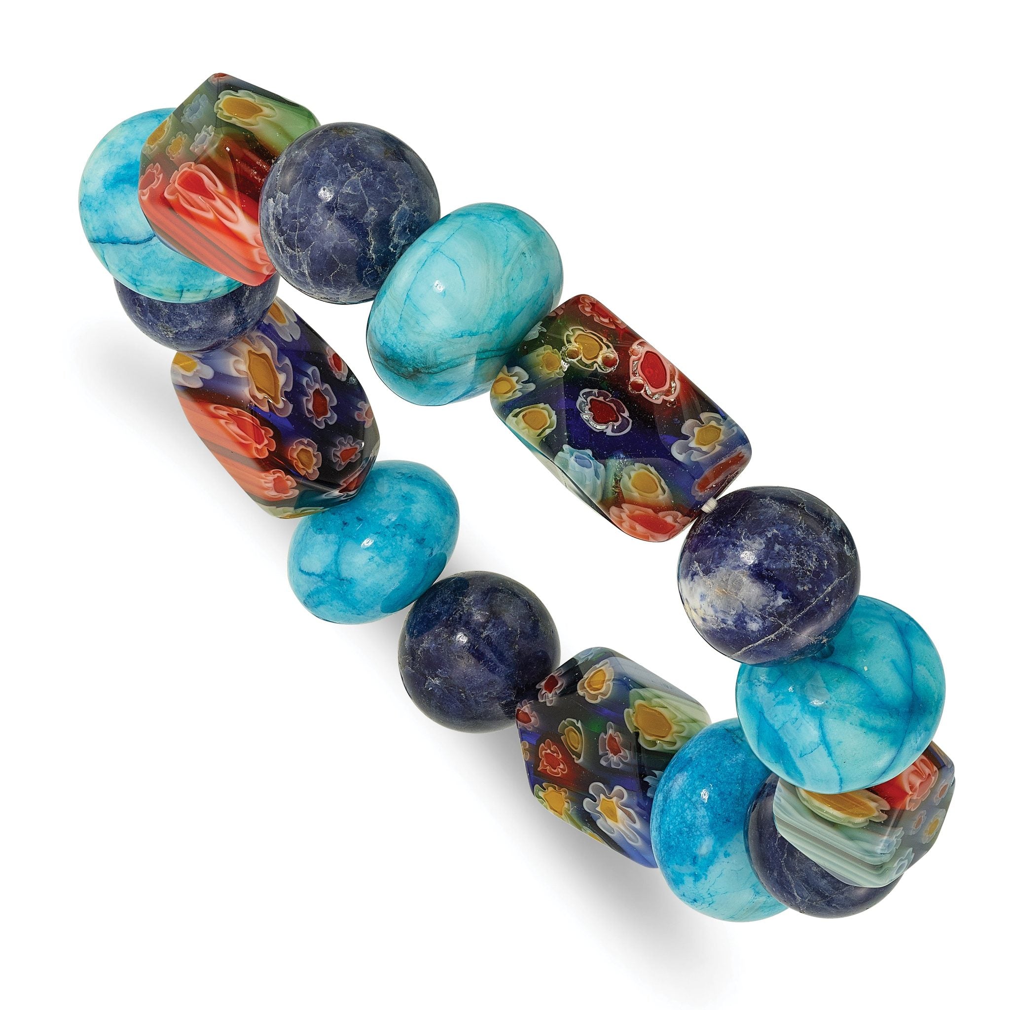 Agate, Lapis and Kangsai Glass Beaded Stretch Bracelet Main image