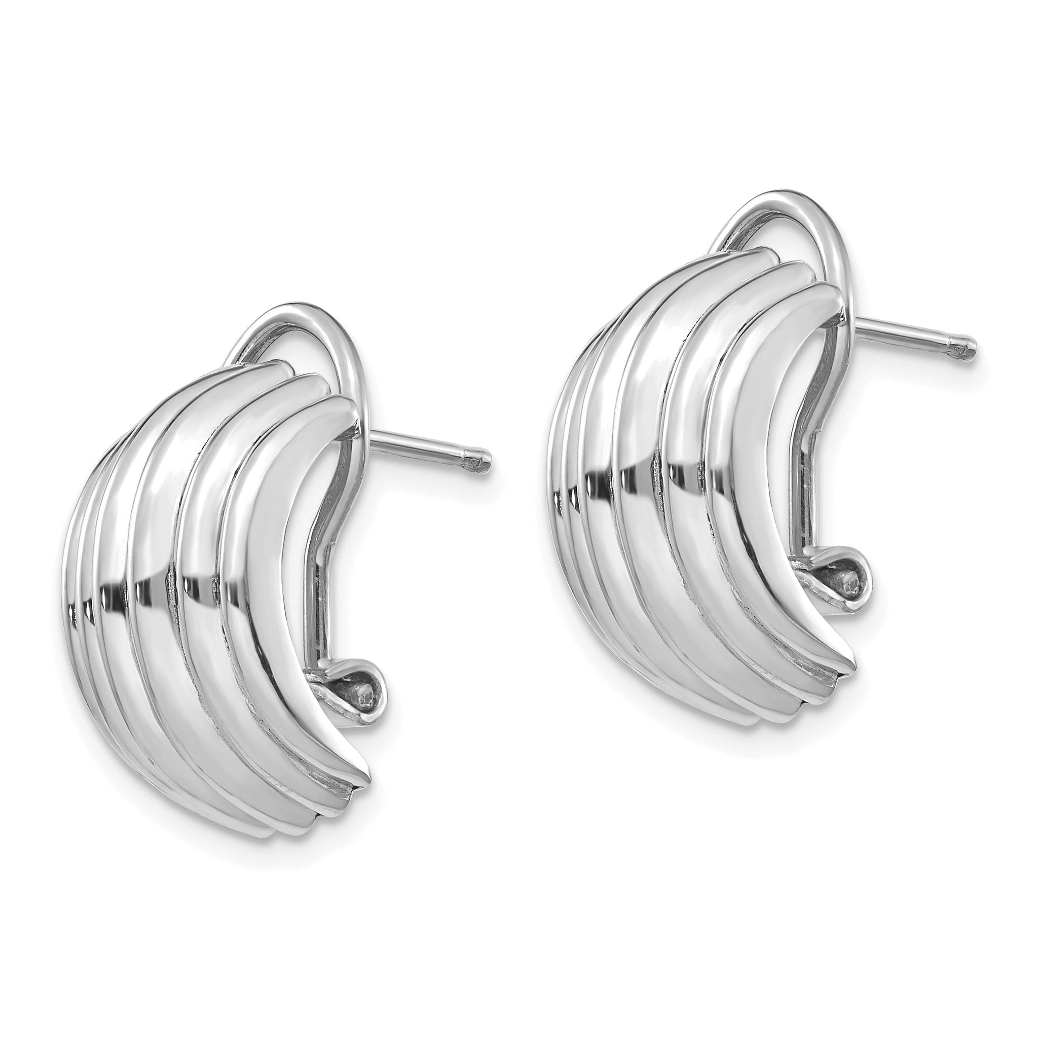 14k White Gold Ribbed Omega Back Post Earrings Secondary image