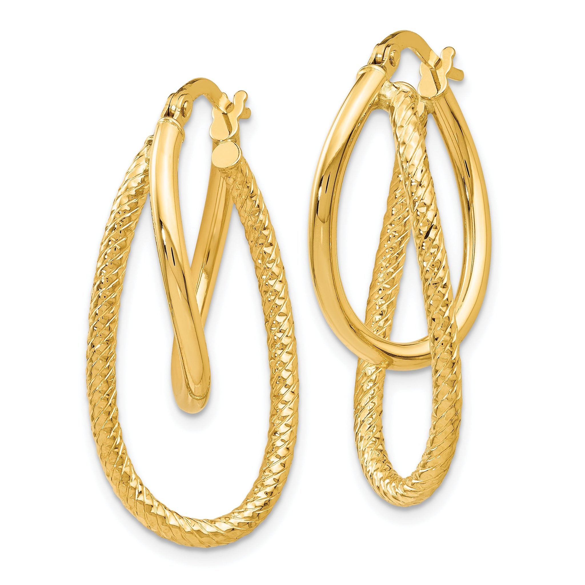 14K White Gold Textured Hinged Hoop Earrings with Polished Finish Secondary image