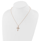 Cheryl M Sterling Silver Rose Gold-plated Polished CZ Cross with 2 Inch Extension Necklace