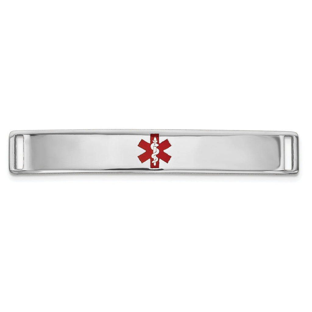 14K White Gold Engravable Unisex Medical ID Bracelet with Red Enamel