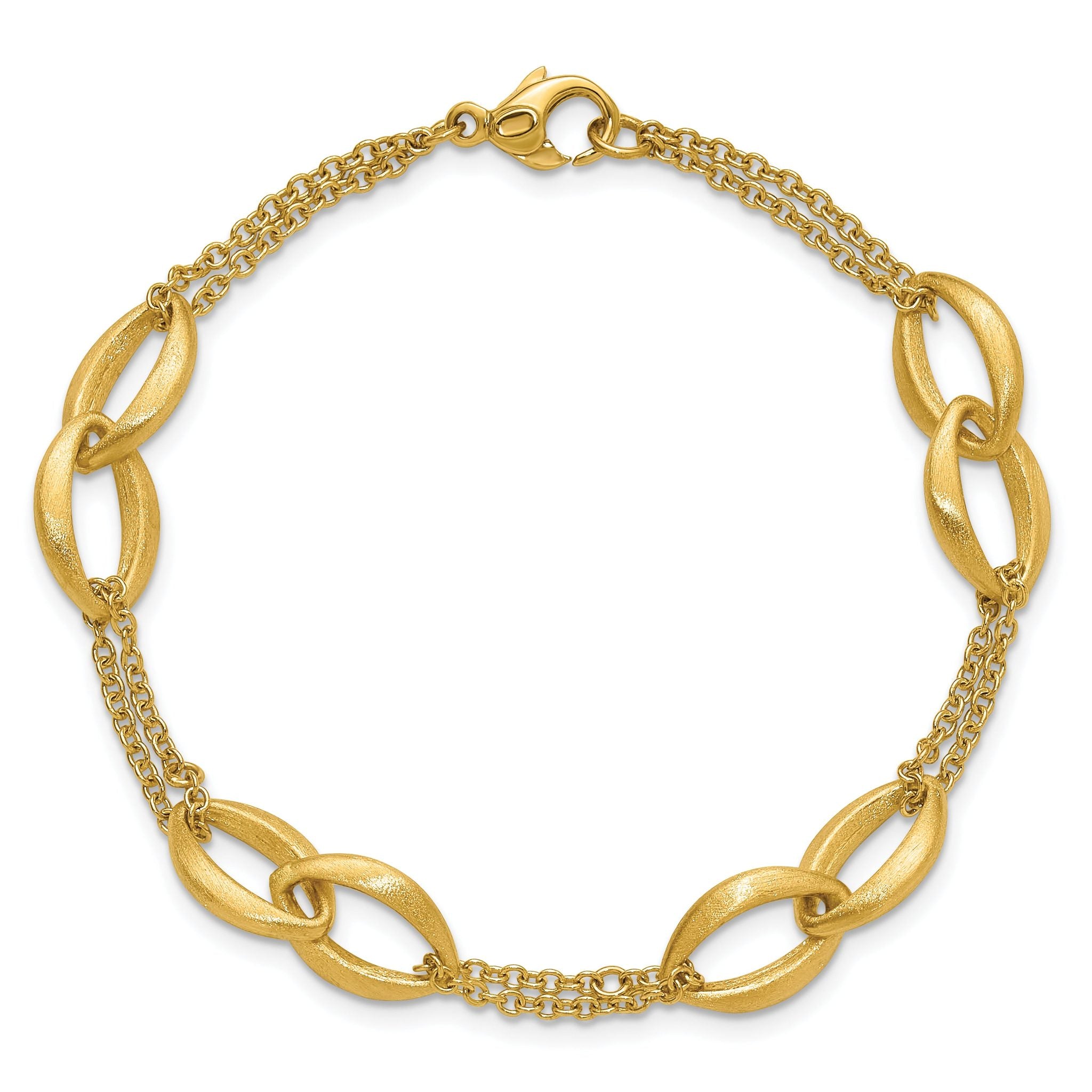 14K Polished and Brushed 2-Strand Navette Link Bracelet