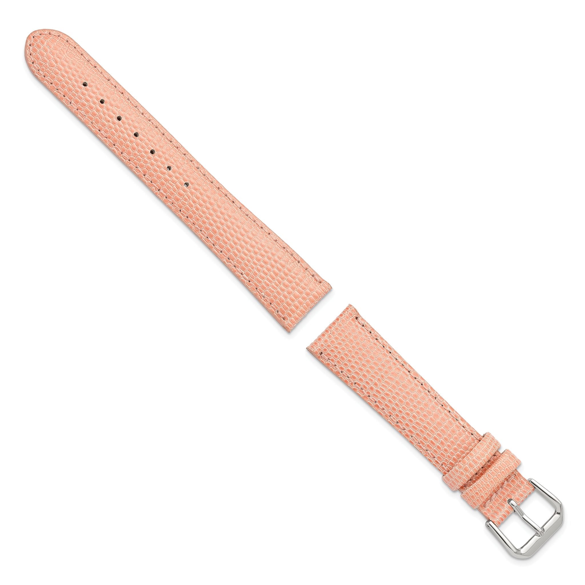 Pink Lizard-Grain Leather Watch Band in Silver-Tone Buckle, 19mm Secondary image