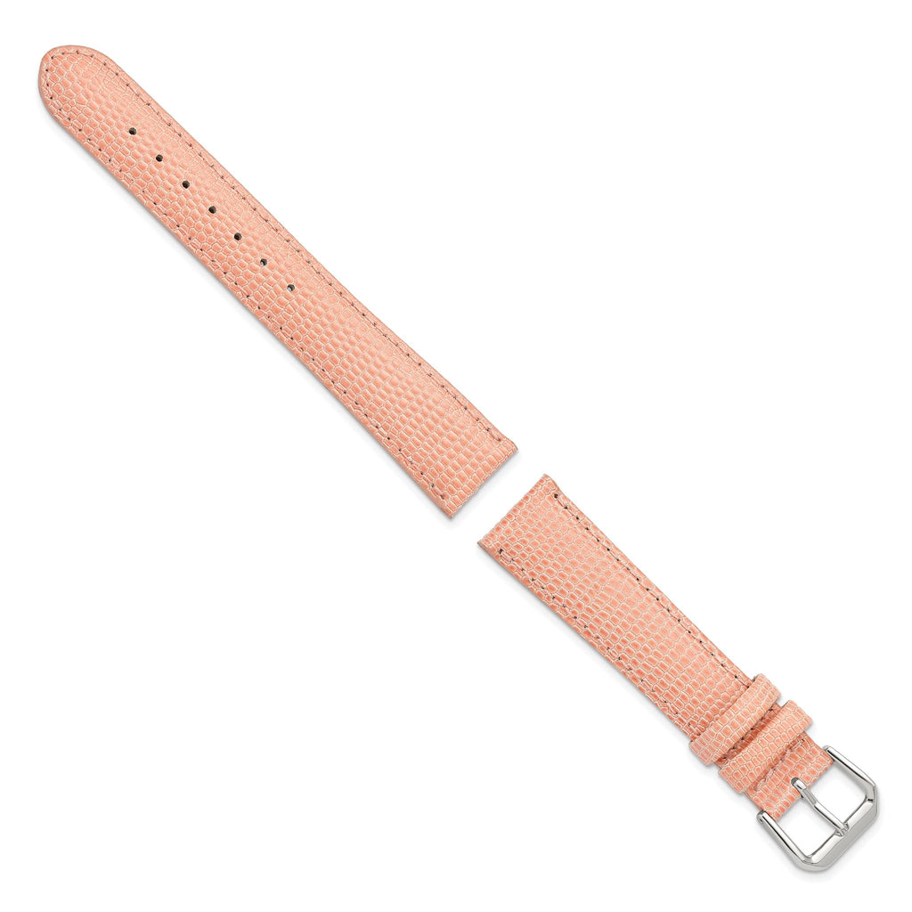 Pink Lizard-Grain Leather Watch Band in Silver-Tone Buckle, 19mm