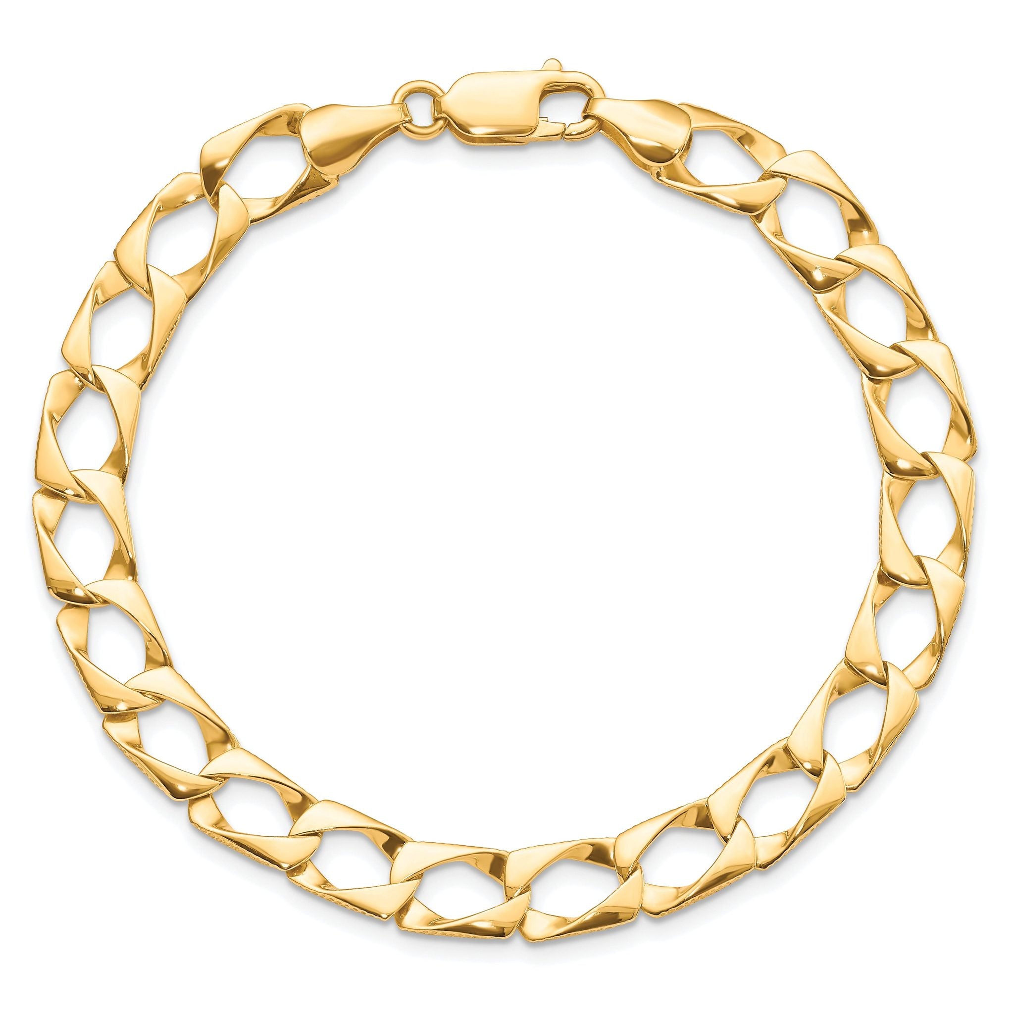 10k 7.4mm Satin & Diamond-cut Fancy Link Bracelet