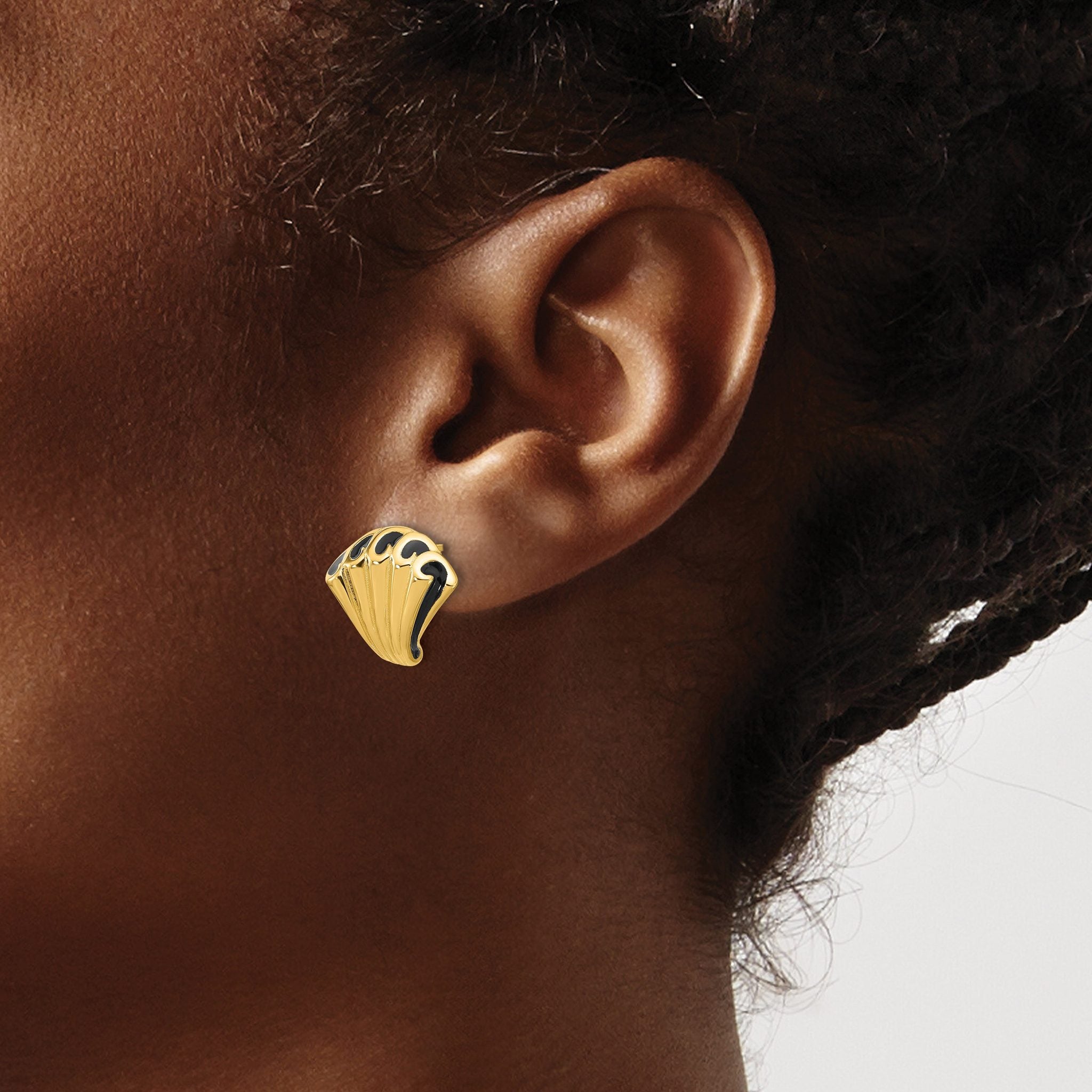 14K w/Black Enamel Polished Fancy Post Earrings