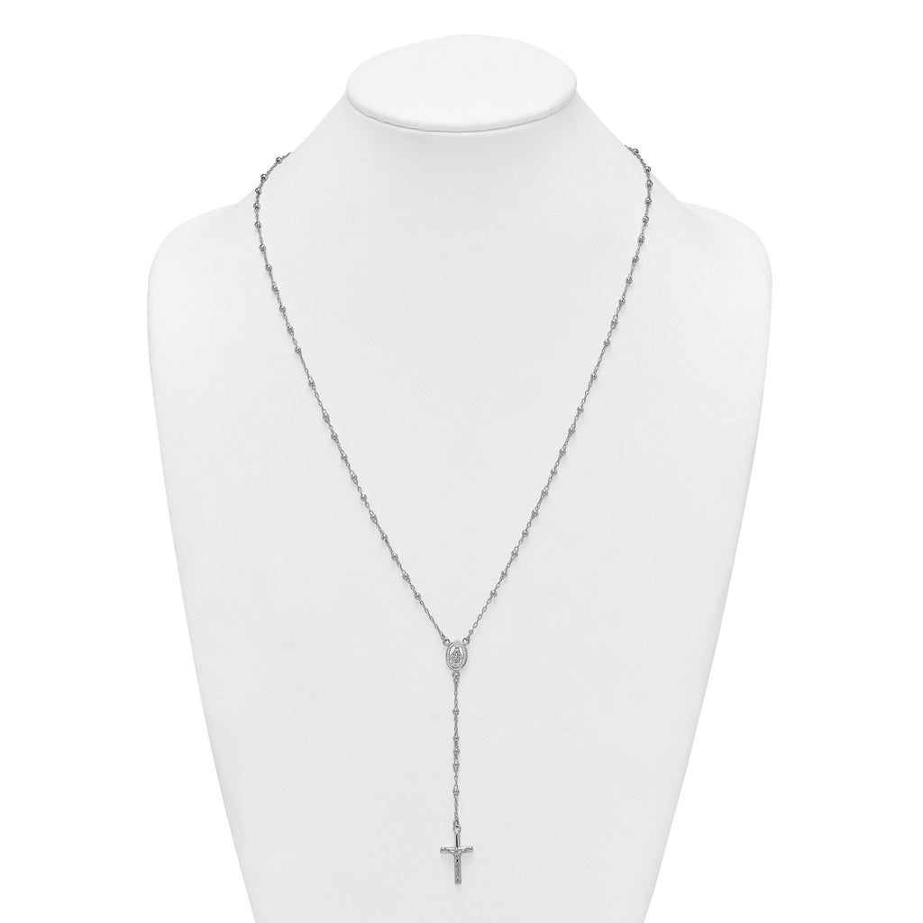 Sterling Silver Polished and Beaded Rosary 24 inch Necklace