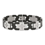 Stainless Steel Brushed and Polished Black IP-plated with Cubic Zirconia Cross Link Bracelet for Men