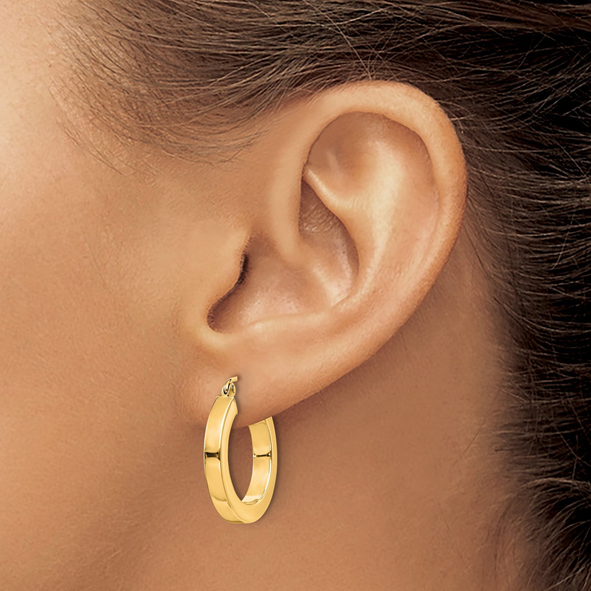 10k 3mm Polished Square Hoop Earrings
