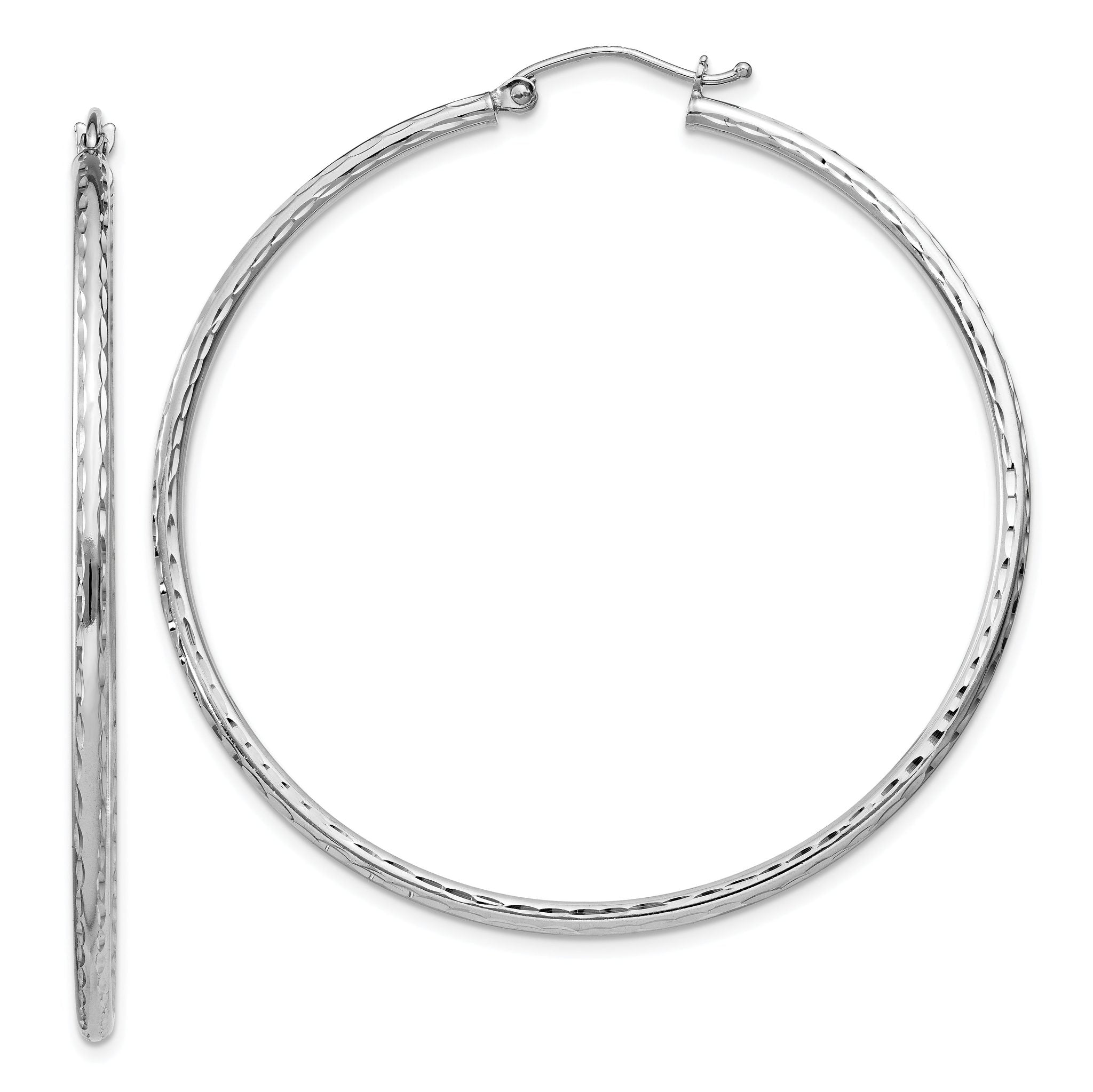 Sterling Silver Rhodium-plated 2mm Diamond Cut Hoop Earrings Main image