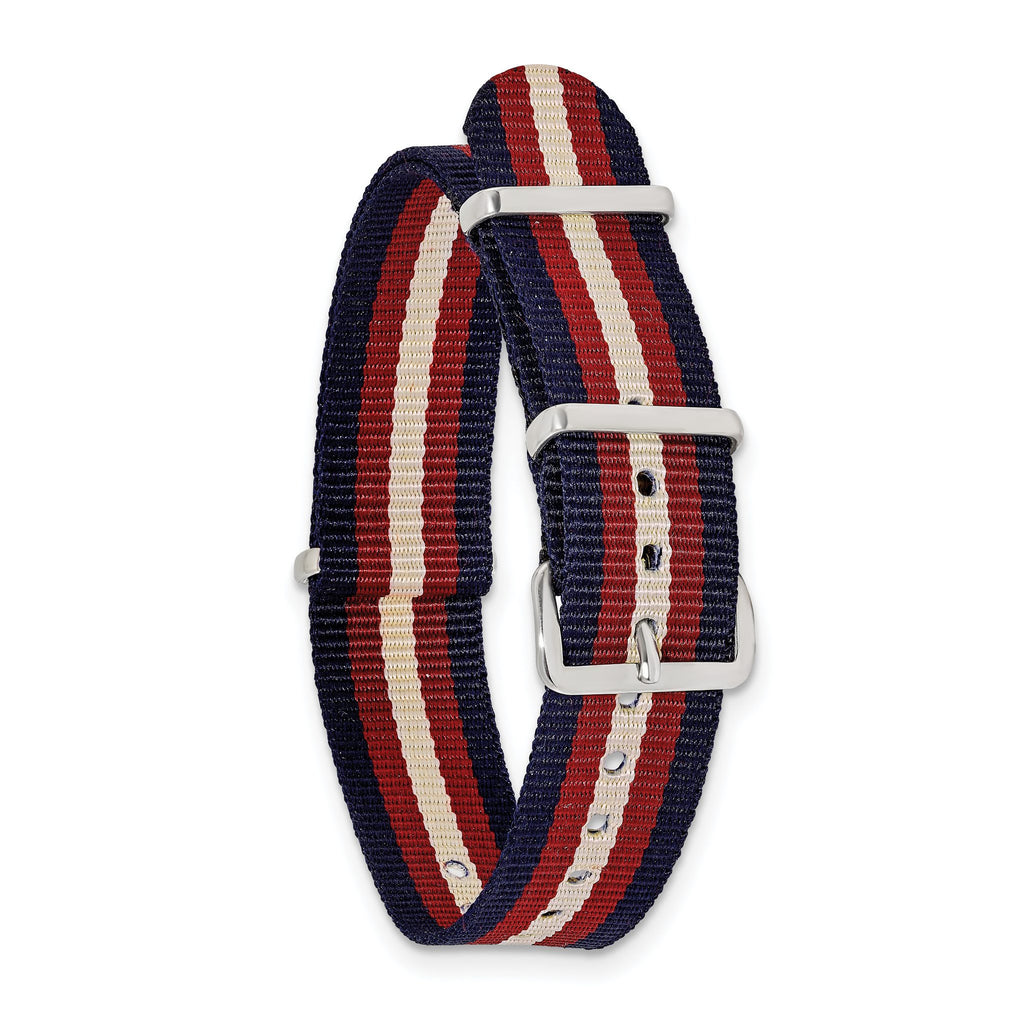 Striped Ballistic Nylon Watch Band in Navy, Red & Beige, 20mm