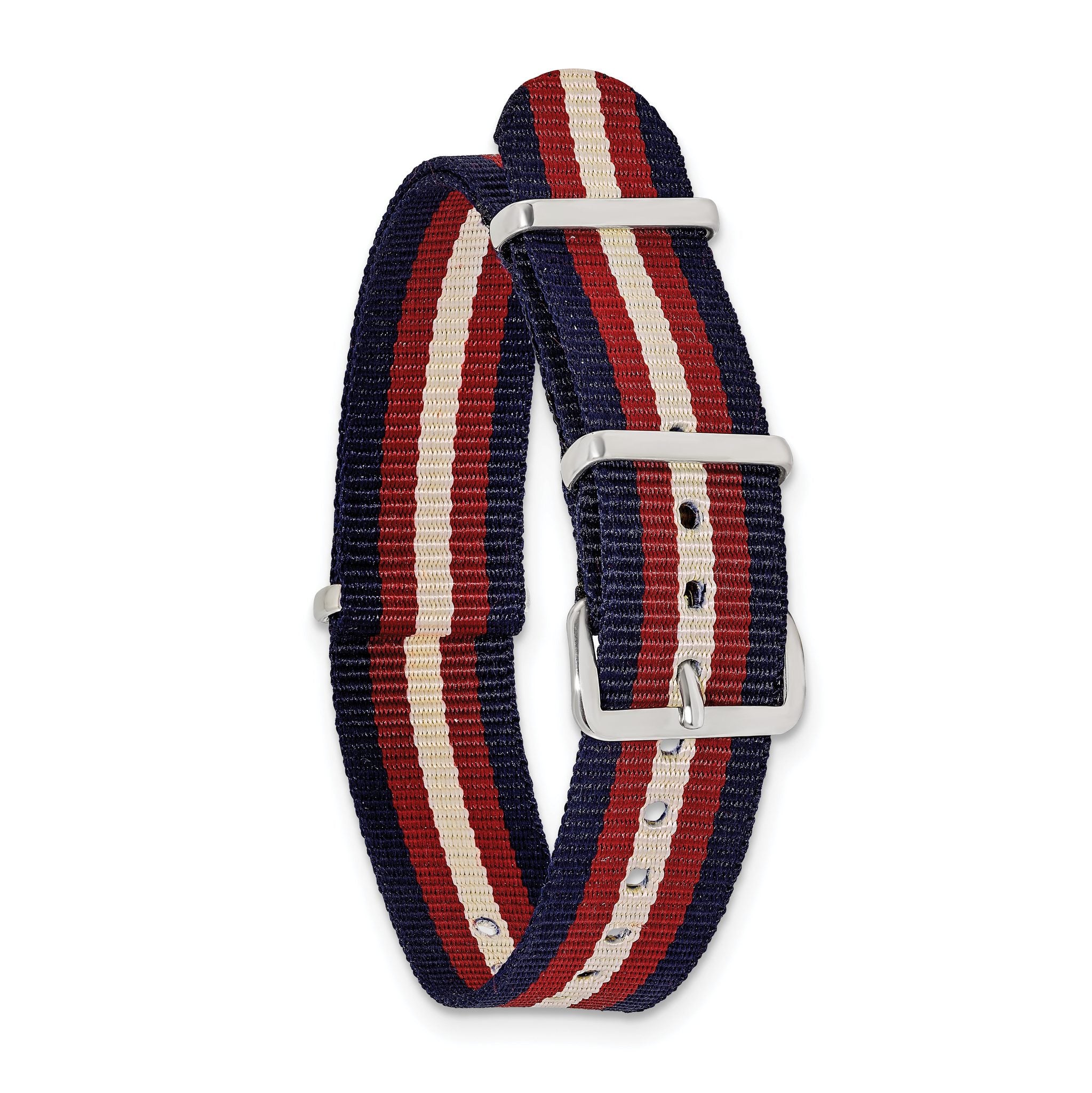 Striped Ballistic Nylon Watch Band in Navy, Red & Beige, 20mm