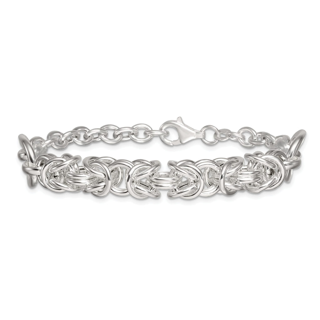 Sterling Silver Polished Fancy Byzantine Center 7.75 inch Bracelet
