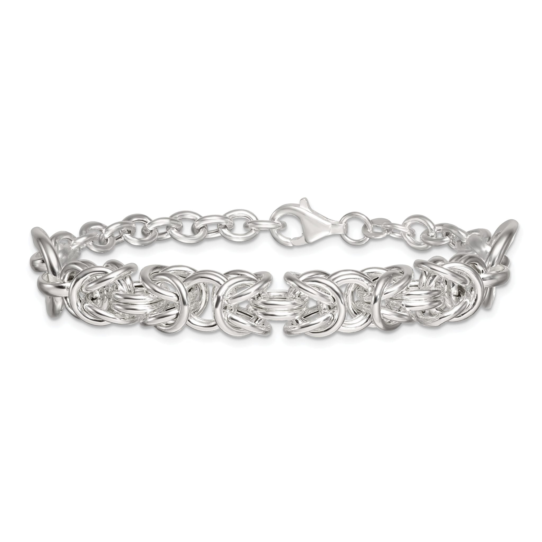 Sterling Silver Polished Fancy Byzantine Center 7.75 inch Bracelet