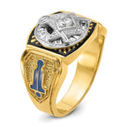 14k Two-tone Men's Polished and Textured with Blue and Black Enamel Diamond Blue Lodge Master Masoni