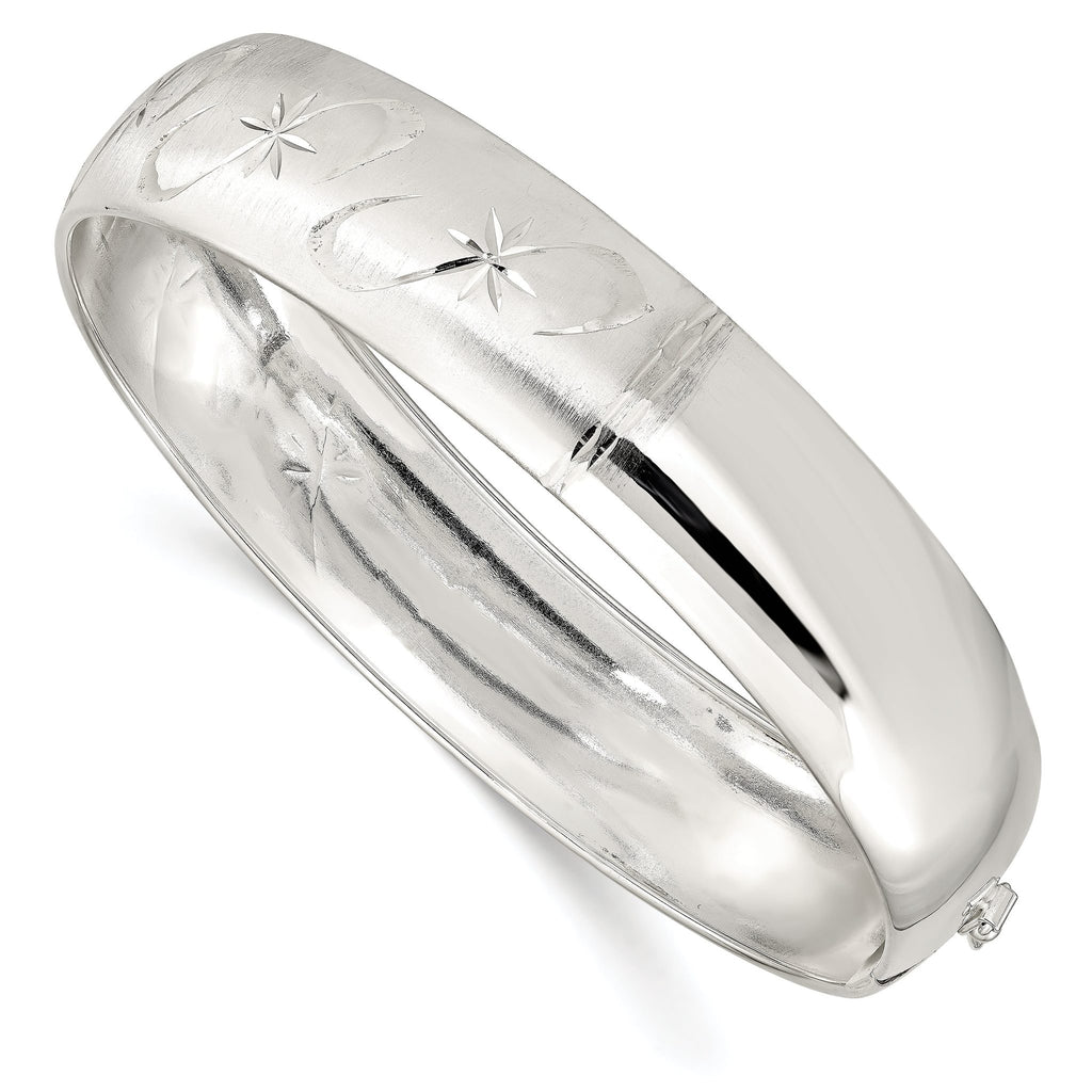 Sterling Silver 925 Adjustable Bangle with Polished Textured Design
