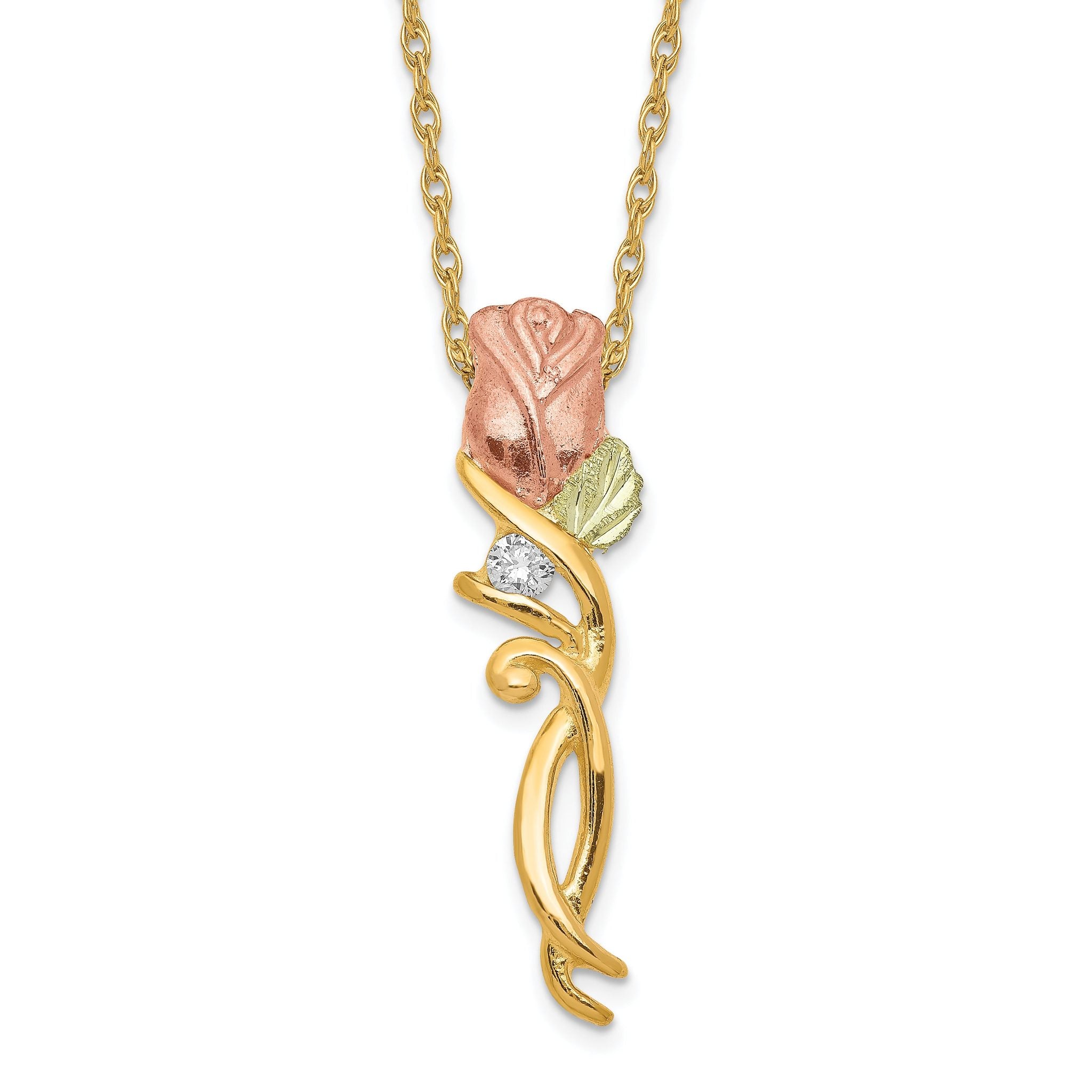 10K Tri-Color Black Hills Gold Necklace with Diamond Accent Elegant Charm Main image