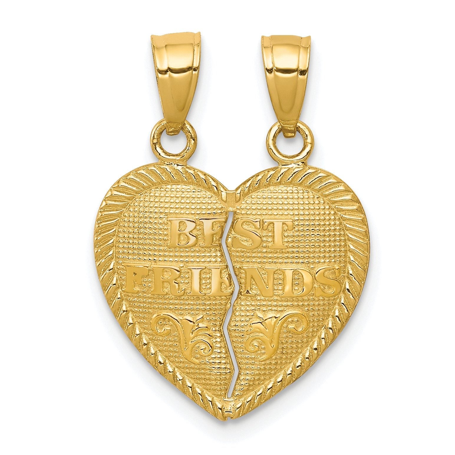 10K Gold Best Friends Break-Apart Heart Pendant Polished Solid Charm Main image