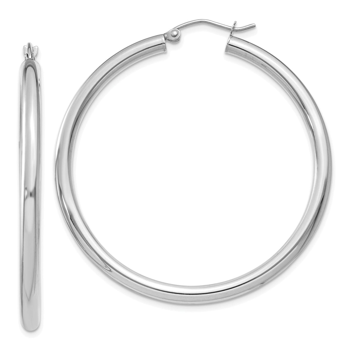 14K White Gold Polished 3mm Lightweight Tube Hoop Earrings Main image