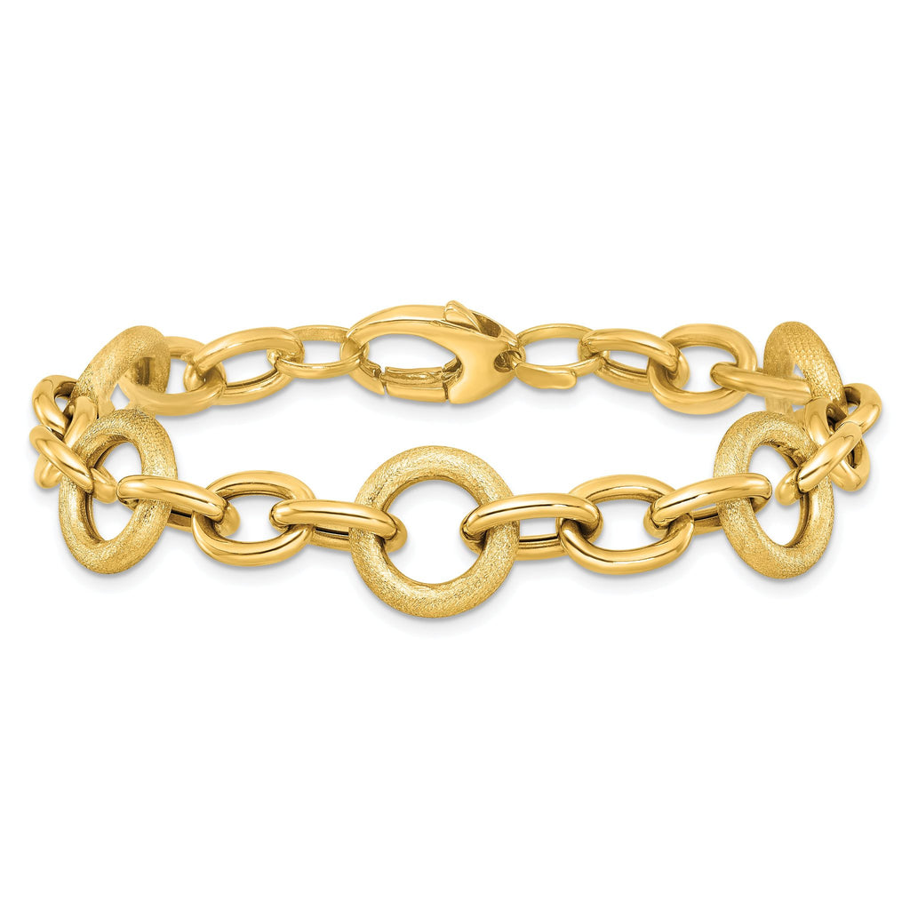 14K Polished and Textured Fancy Oval and Round Link 7.5 inch Bracelet