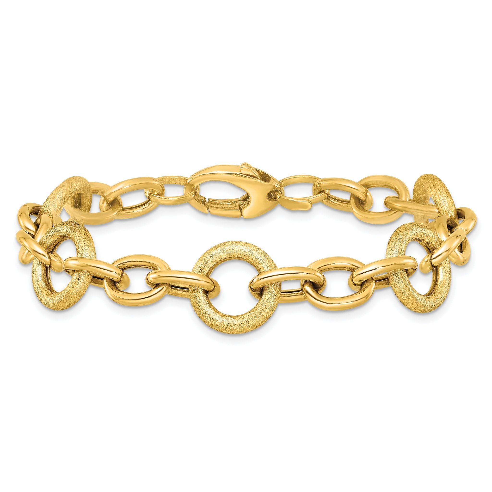 14K Polished and Textured Fancy Oval and Round Link 7.5 inch Bracelet