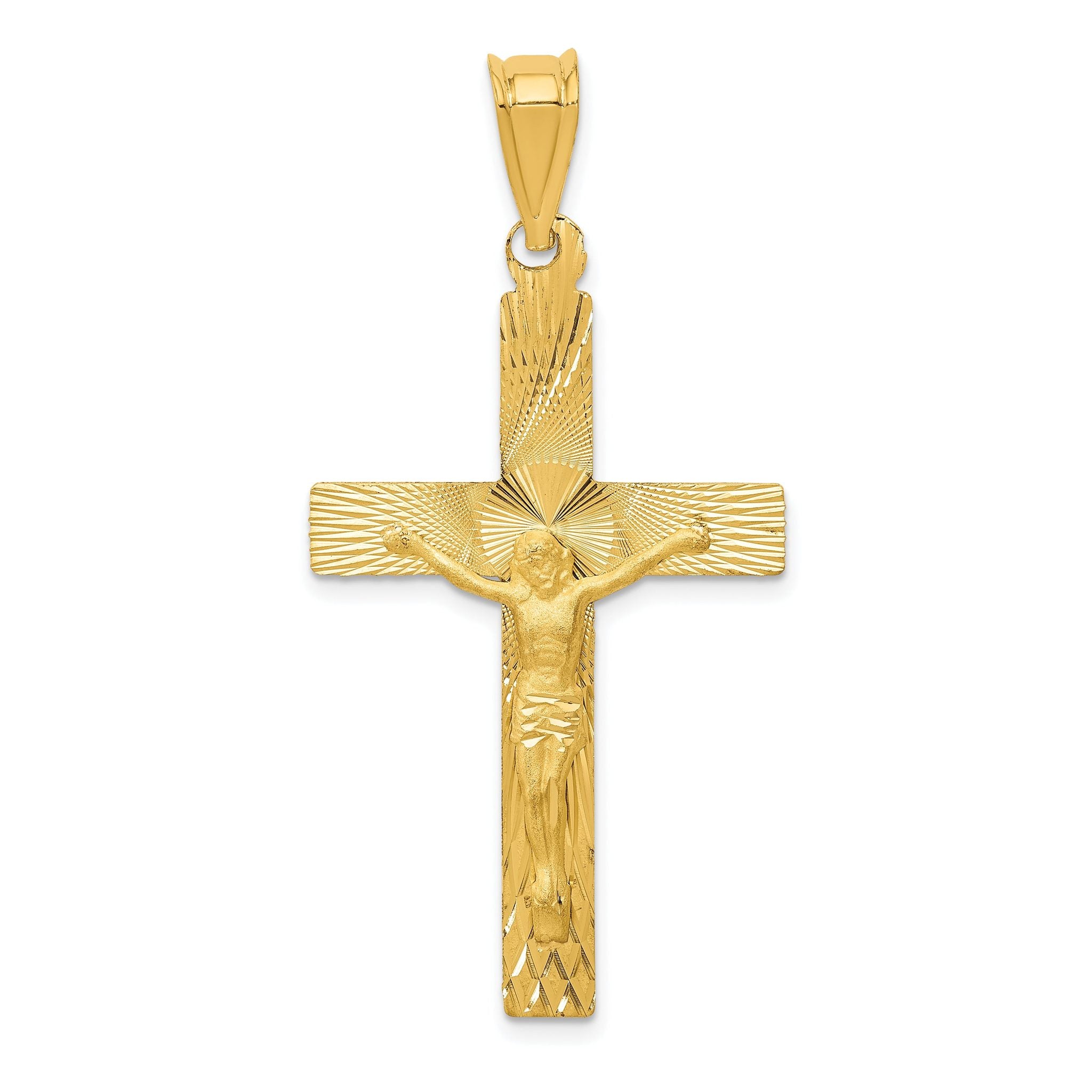 14K Gold Crucifix Pendant with Polished Satin Finish, Semi-Solid Design Main image